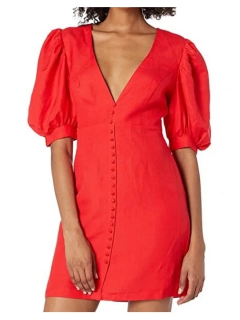 Bardot Red Puff-Sleeve Mini Dress
